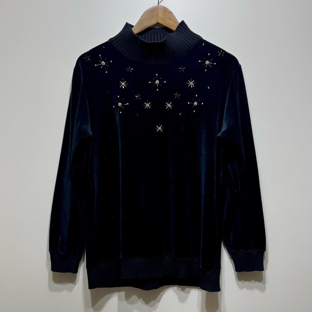 Vintage Summit Place Embellished Beaded Soft Velvet Sweater Shirt Top Black - Picture 6 of 6